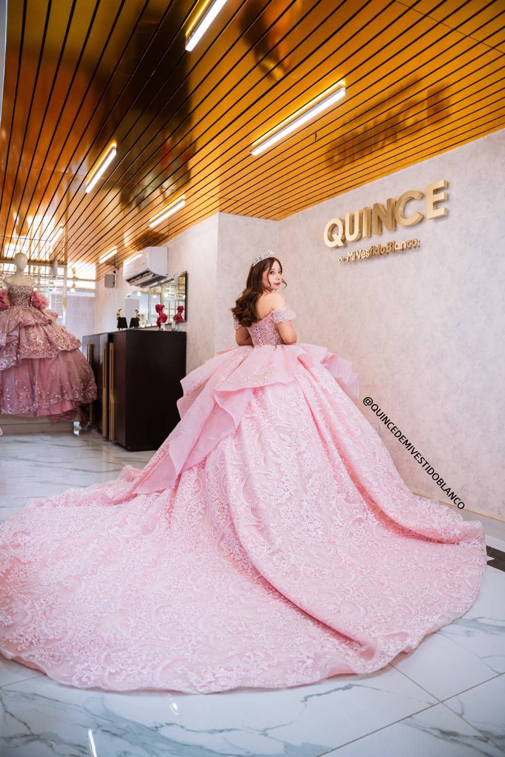 VESTIDOS PARA QUINCEAÑERAS 2026 COLOR ROSA PASTEL DE ENCAJE - Image 5