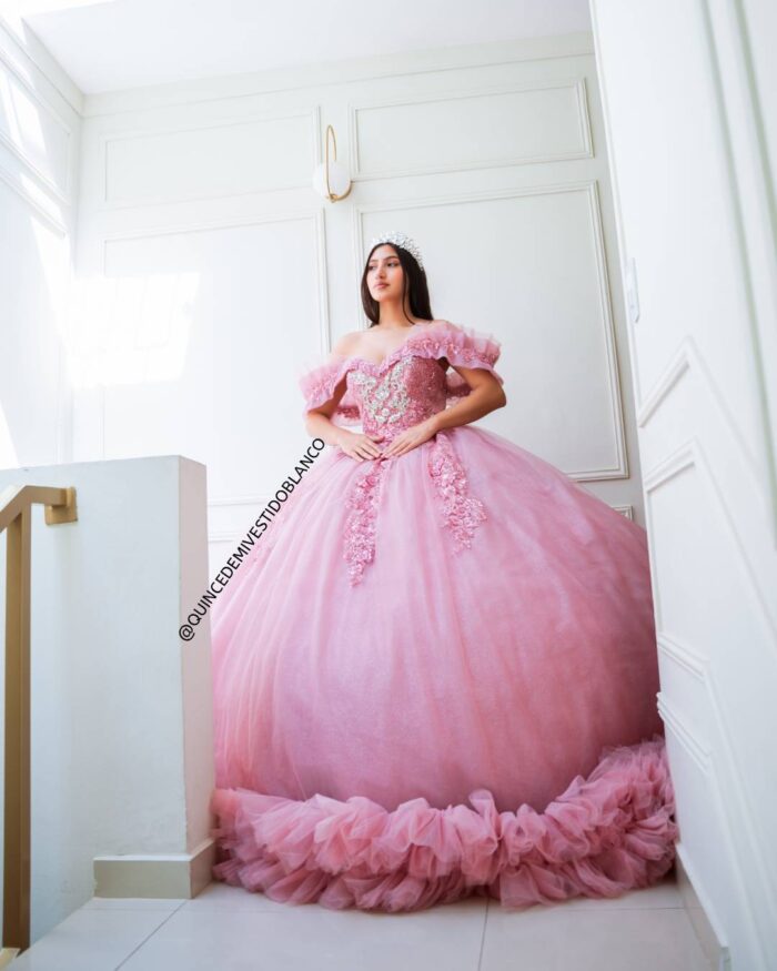 VESTIDOS DE 15 AÑOS MEXICANOS COLOR PALO DE ROSA CON LILA - Image 5