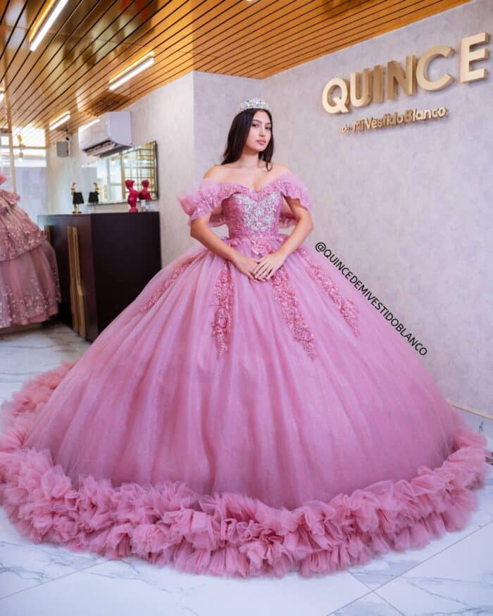 VESTIDOS DE 15 AÑOS MEXICANOS COLOR PALO DE ROSA CON LILA - Image 6