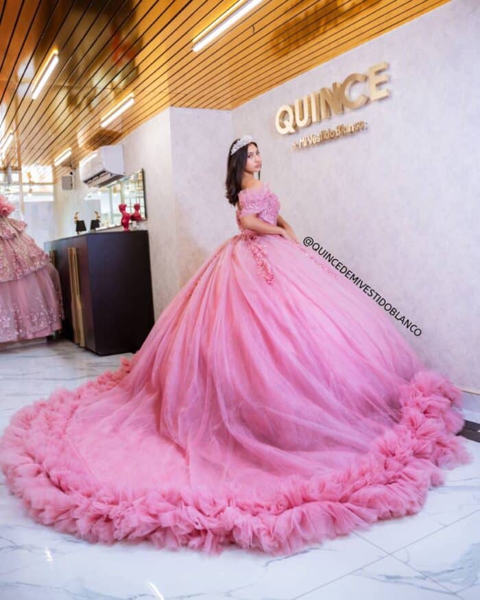 VESTIDOS DE 15 AÑOS MEXICANOS COLOR PALO DE ROSA CON LILA - Image 2
