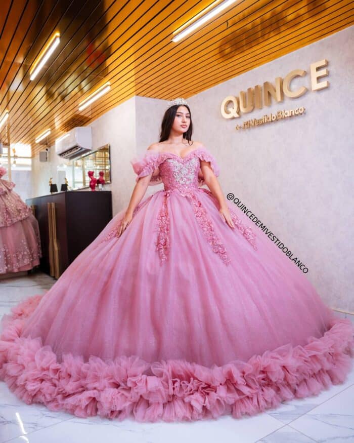 VESTIDOS DE 15 AÑOS MEXICANOS COLOR PALO DE ROSA CON LILA