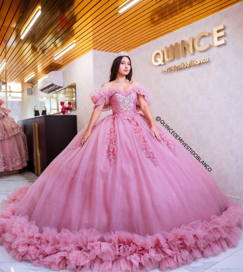 VESTIDOS DE 15 AÑOS MEXICANOS COLOR PALO DE ROSA CON LILA