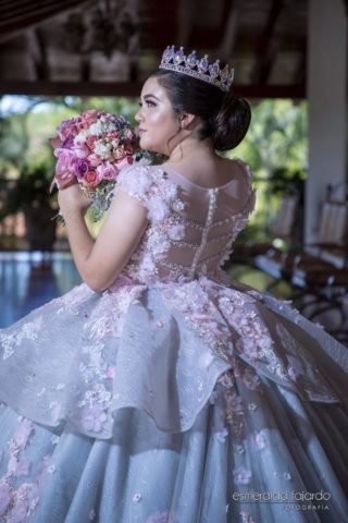 vestidos de xv rosados con manga