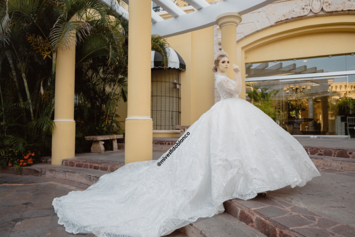 Vestido de novia corte princesa manga larga - Colección CRYSTALS.